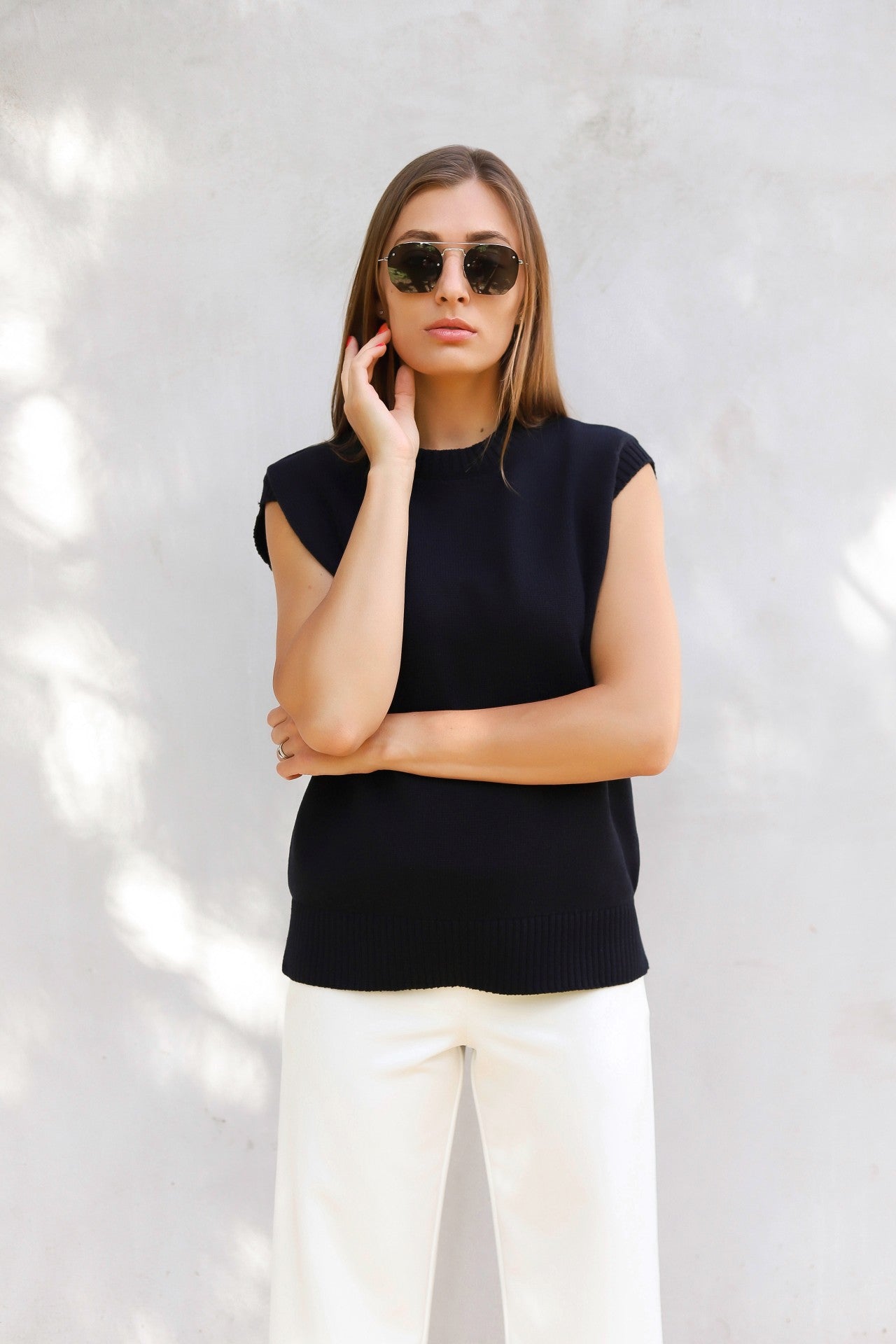 Classic Oversized Cotton Vest - Black
