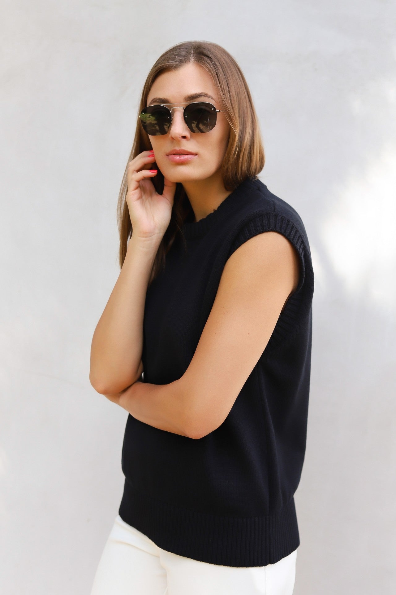 Classic Oversized Cotton Vest - Black