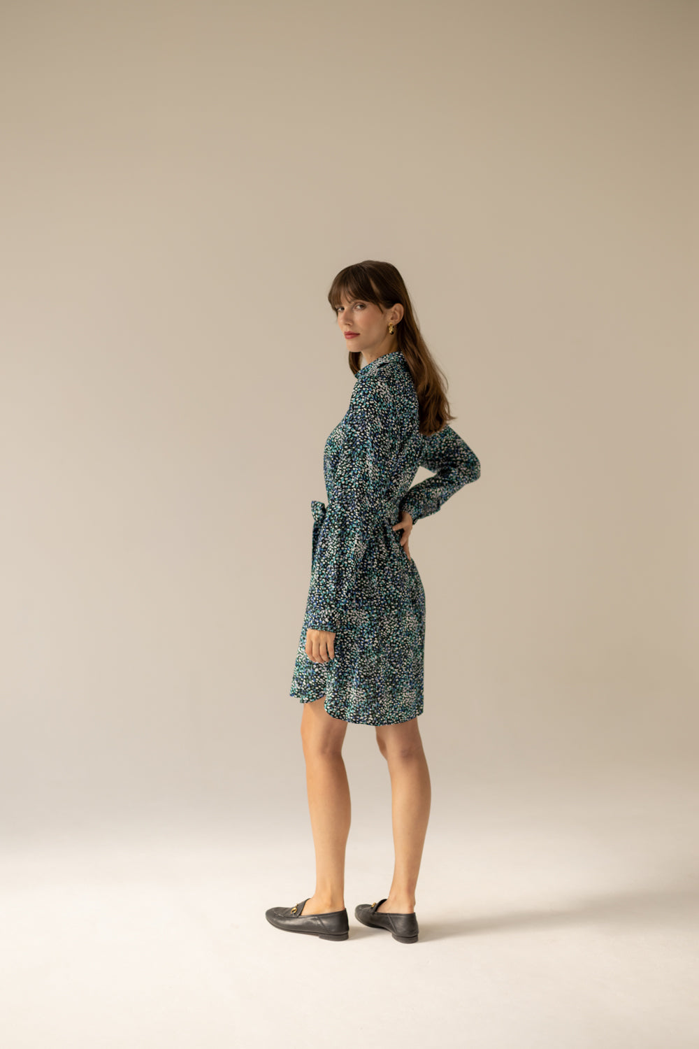 Above Knee Shirt Dress - Small Print
