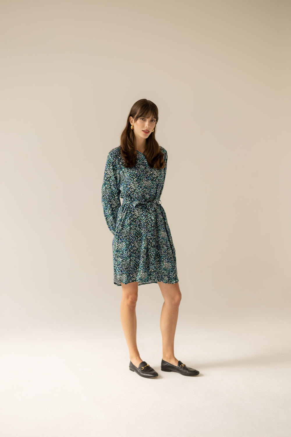 Above Knee Shirt Dress - Small Print