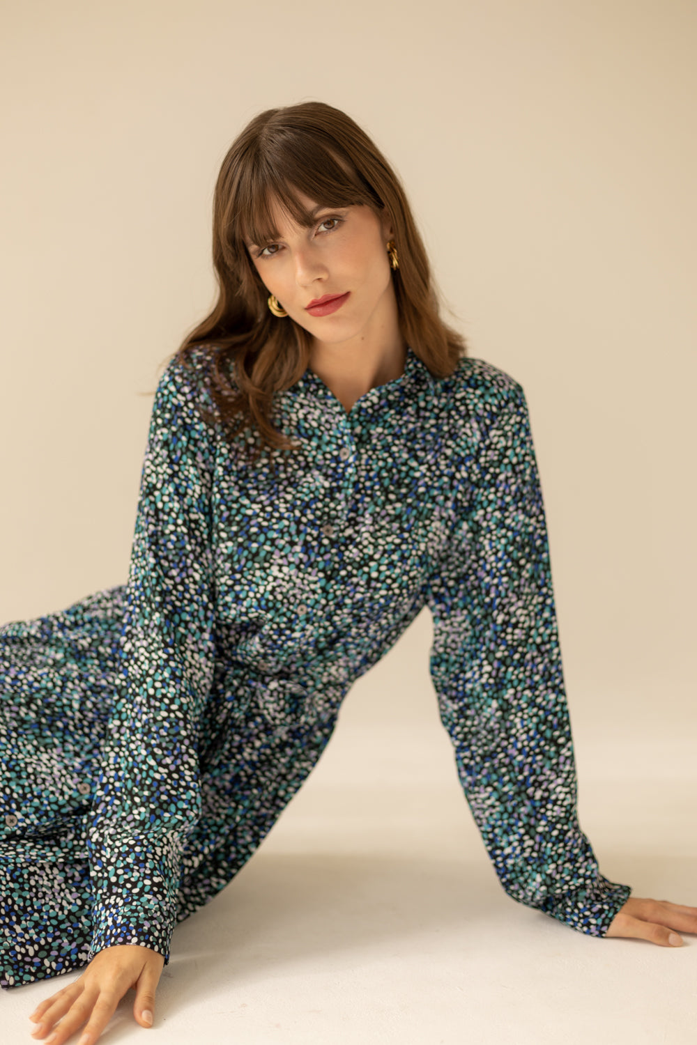 Above Knee Shirt Dress - Small Print