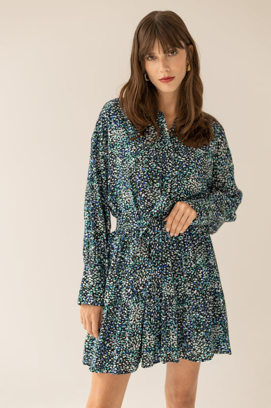 Anais Frills Dress - Green Dots Print