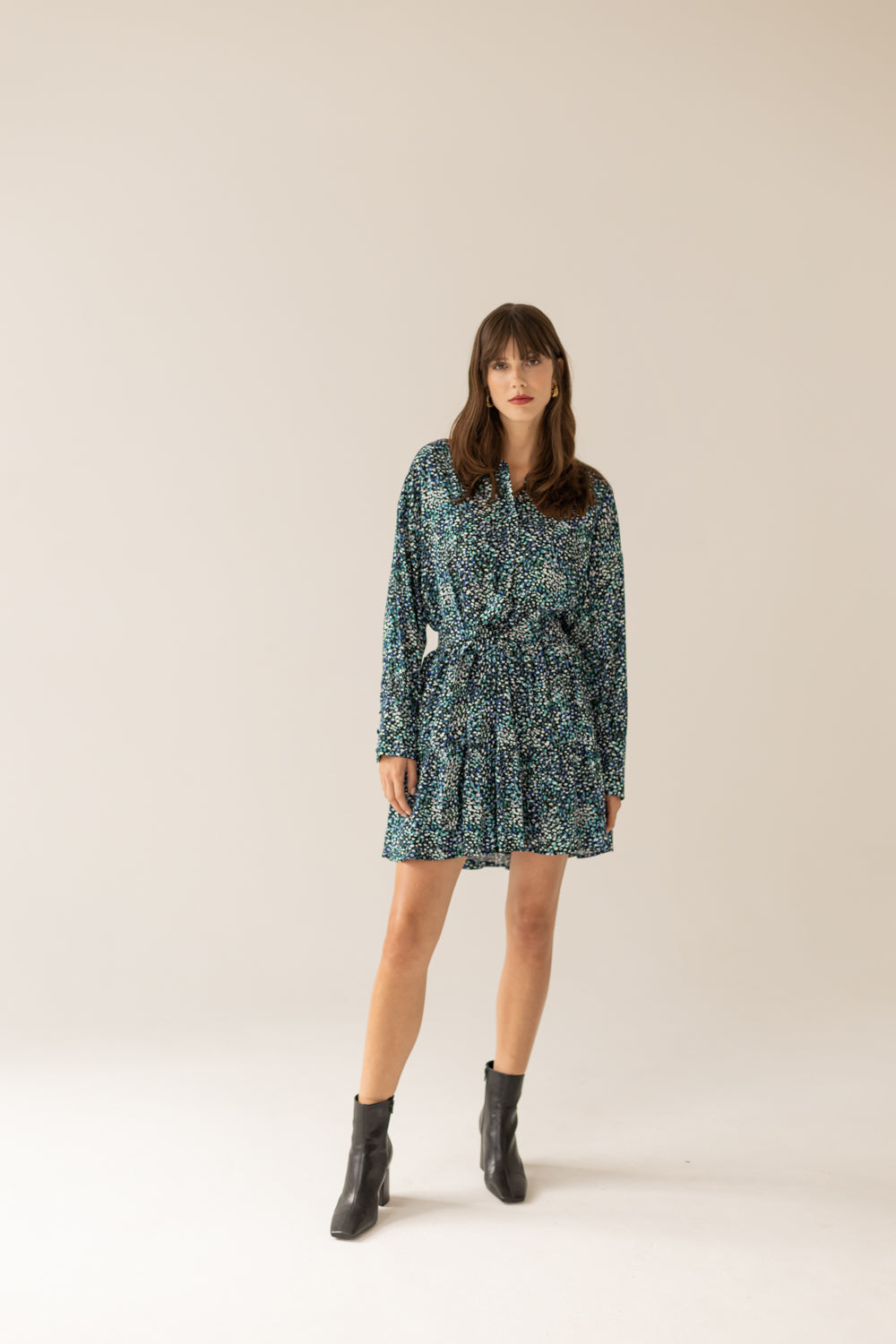 Anais Frills Dress - Green Dots Print