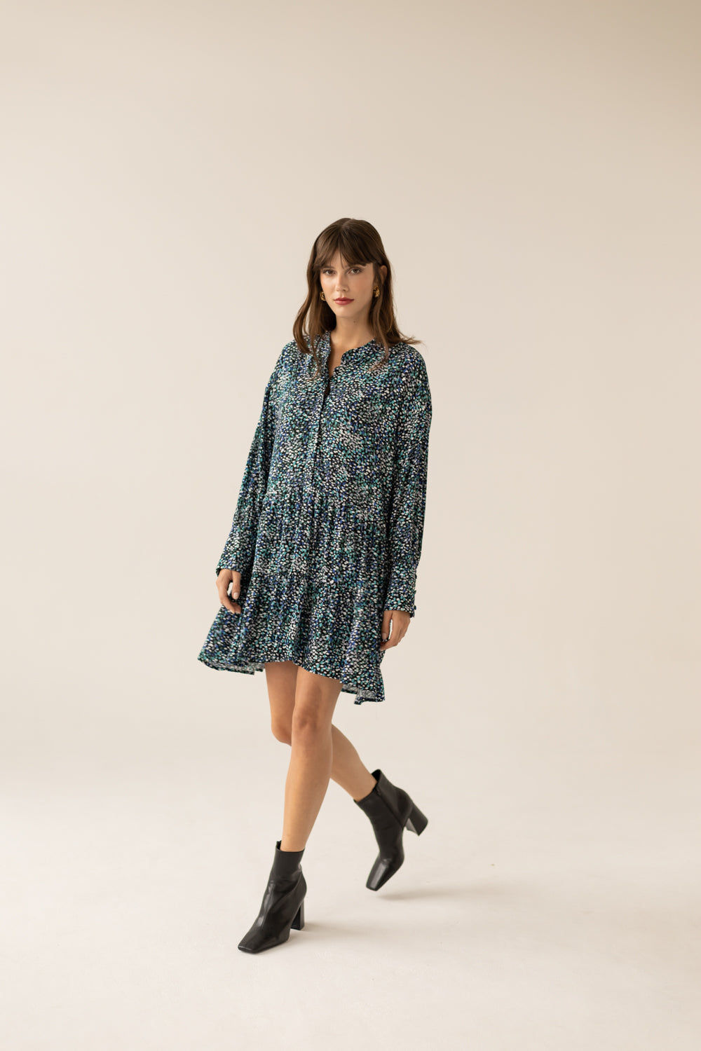 Anais Frills Dress - Green Dots Print