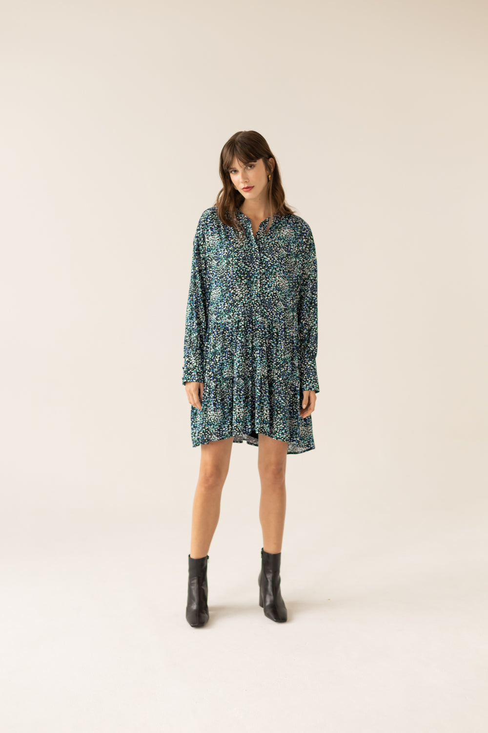 Anais Frills Dress - Green Dots Print