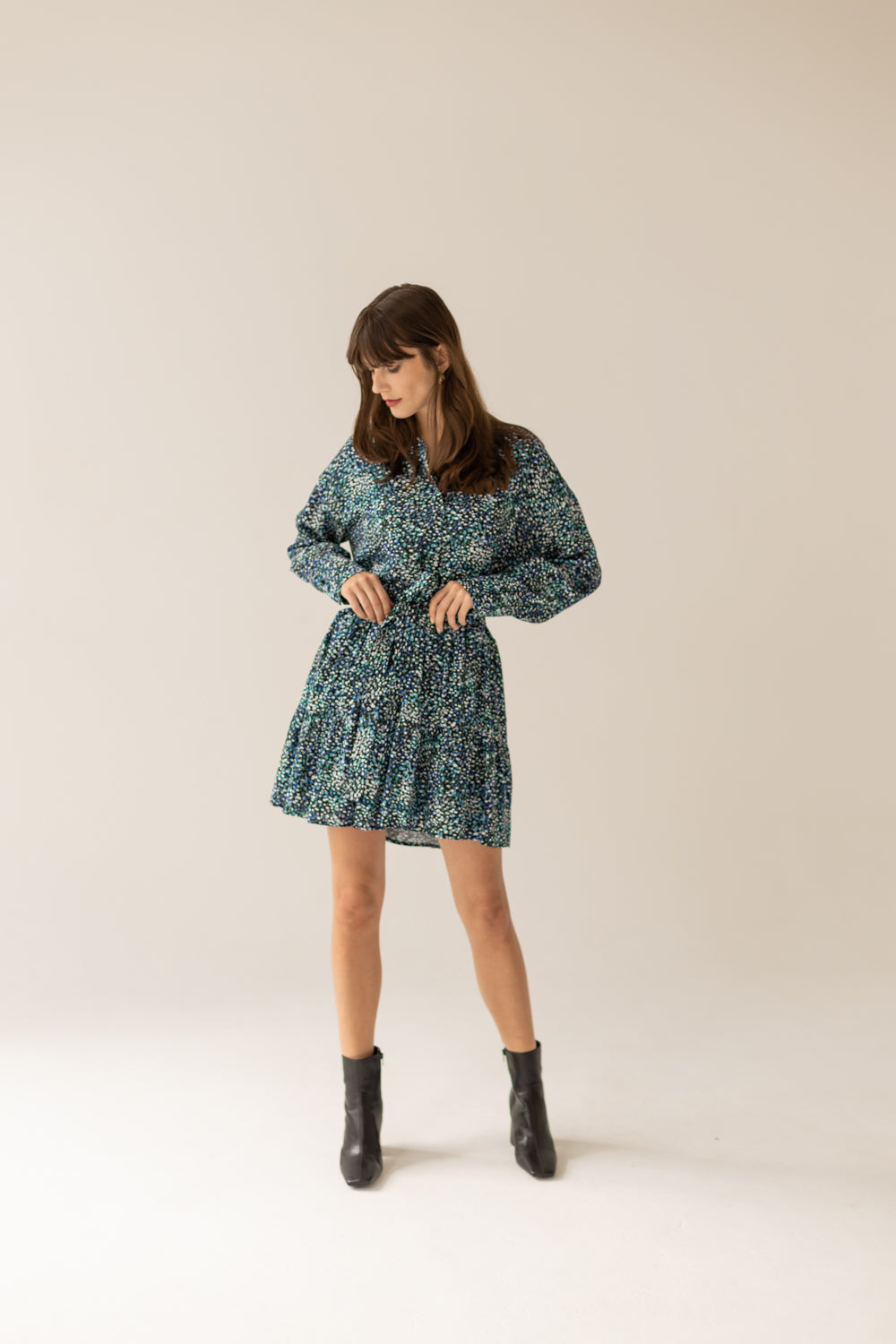 Anais Frills Dress - Green Dots Print