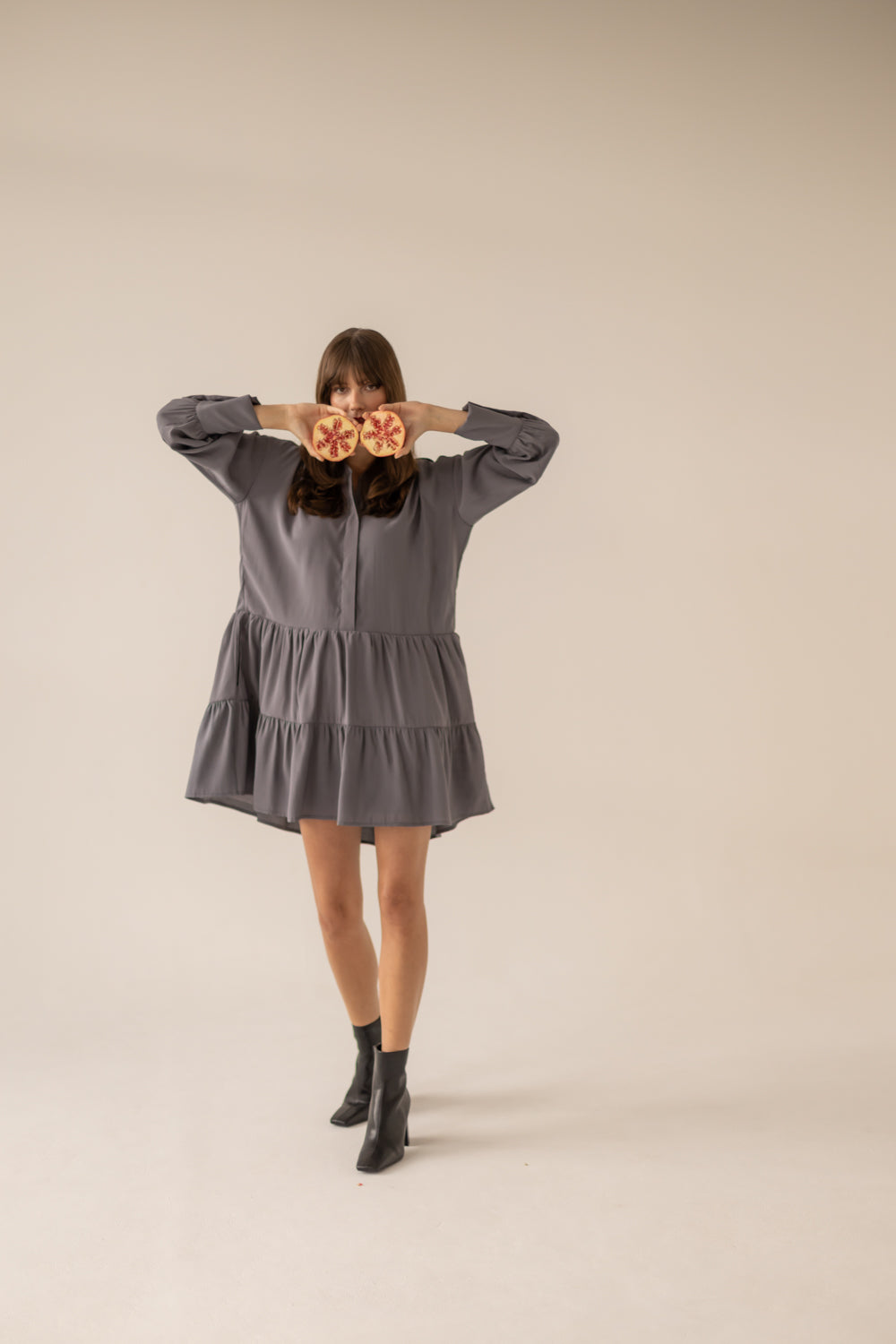 Anais Frills Dress - Grey
