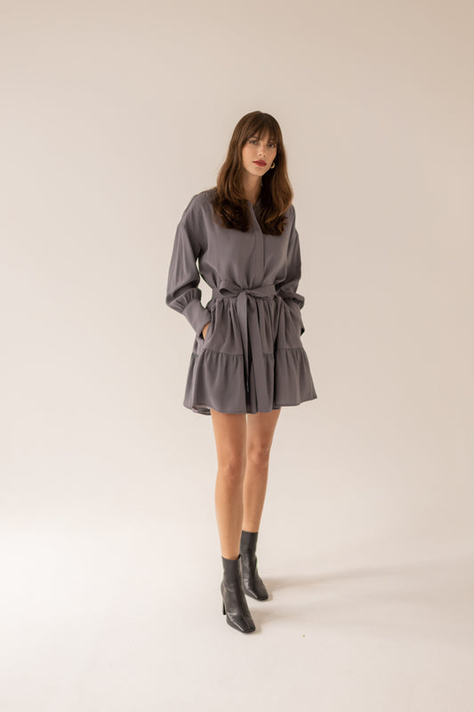 Anais Frills Dress - Grey