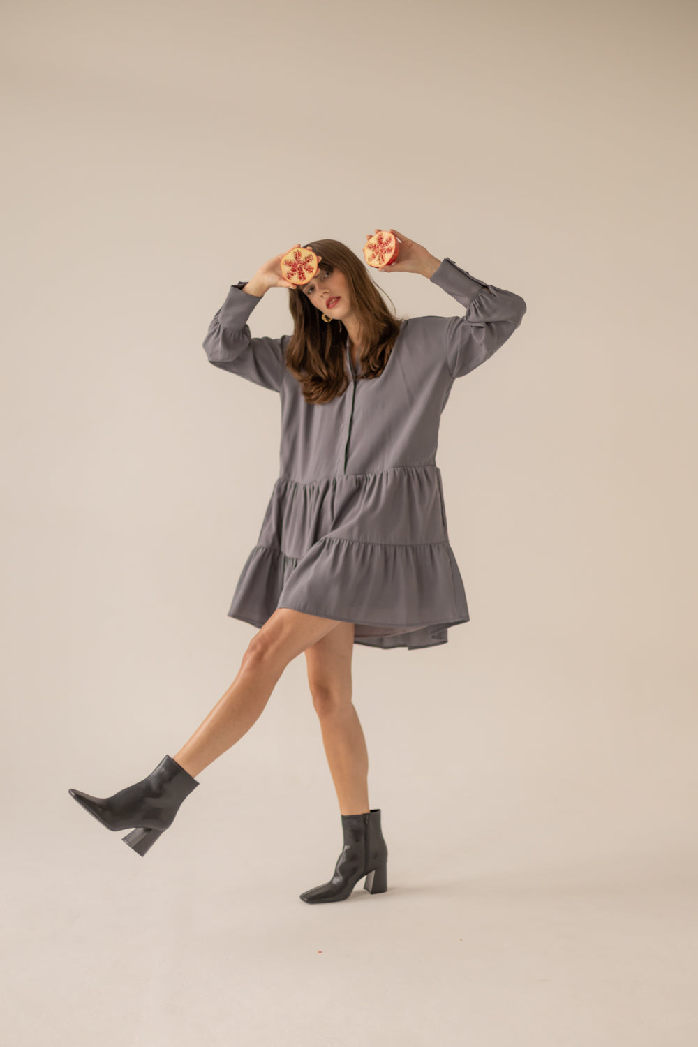 Anais Frills Dress - Grey