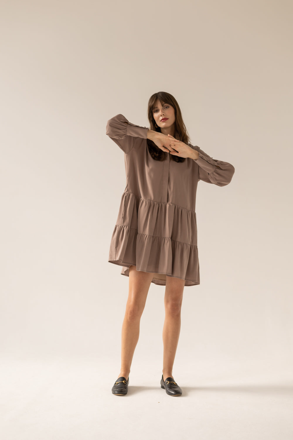 Anais Frills Dress - Light Chocolate