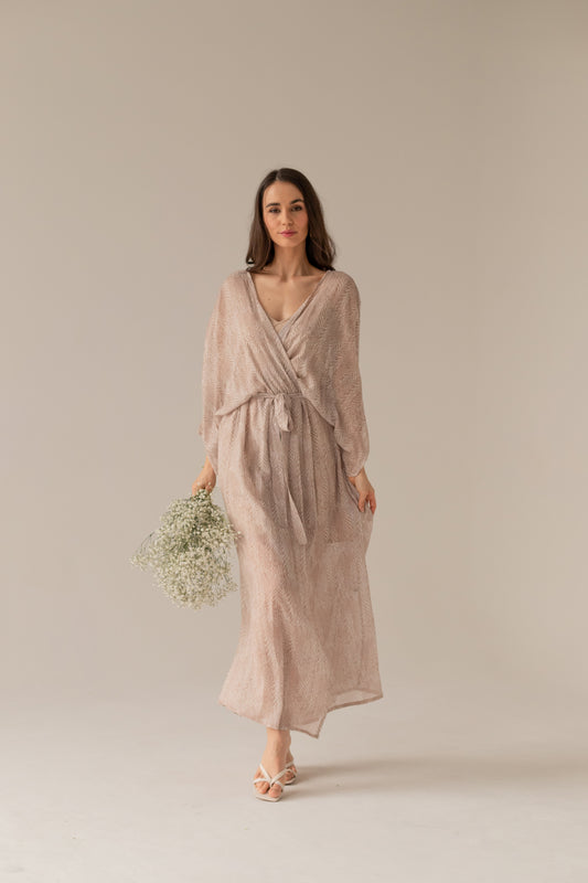 Printed Pareo Maxi Dress - Beige
