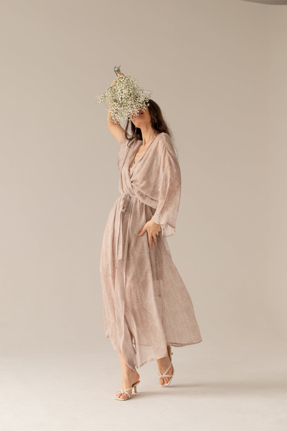 Printed Pareo Maxi Dress - Beige