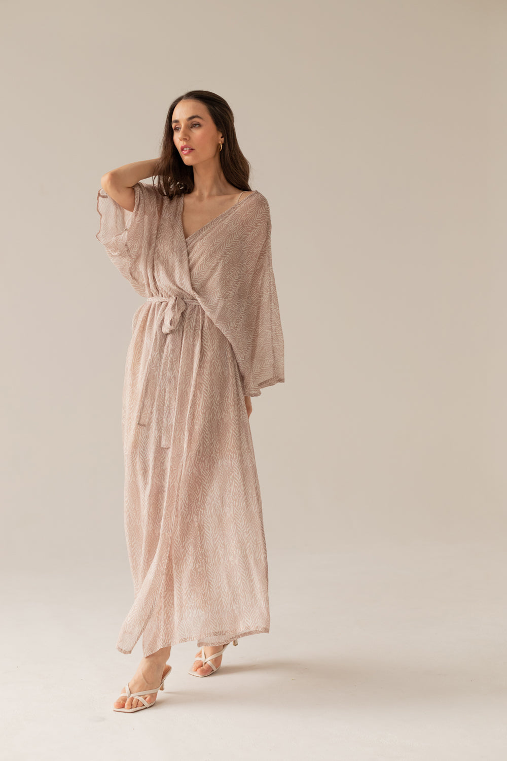 Printed Pareo Maxi Dress - Beige