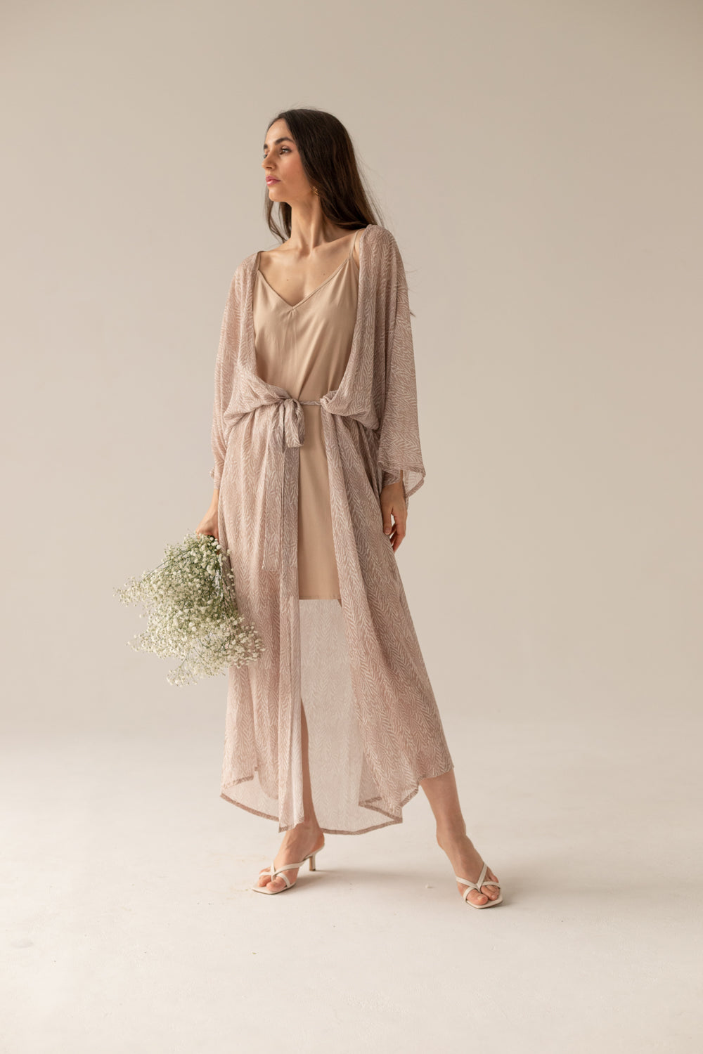 Printed Pareo Maxi Dress - Beige