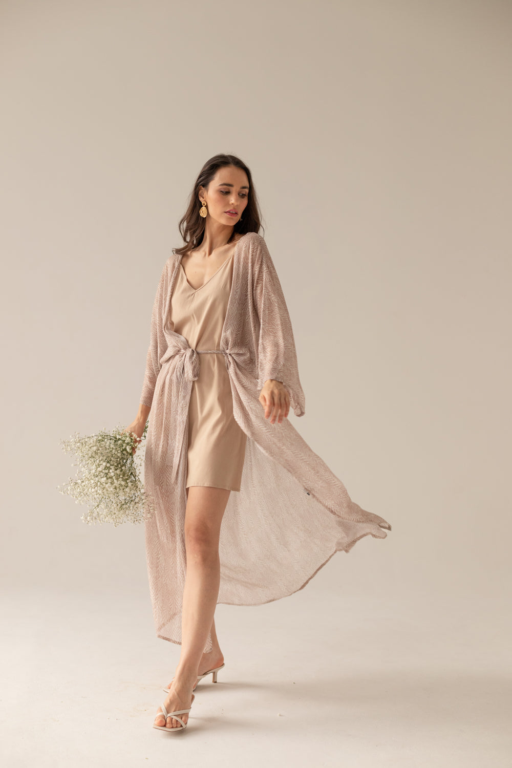 Printed Pareo Maxi Dress - Beige