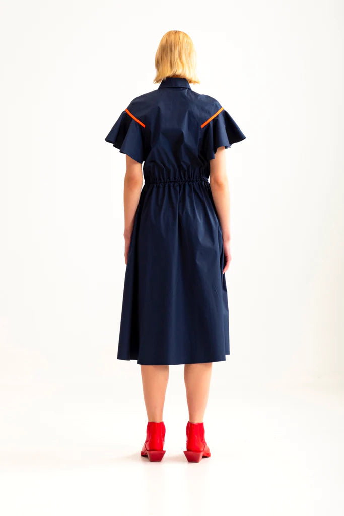 Bell Sleeve Shirt Dress - Navy Blue
