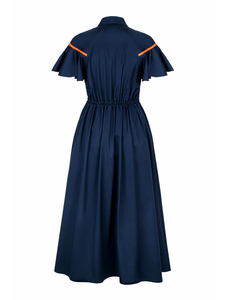 Bell Sleeve Shirt Dress - Navy Blue