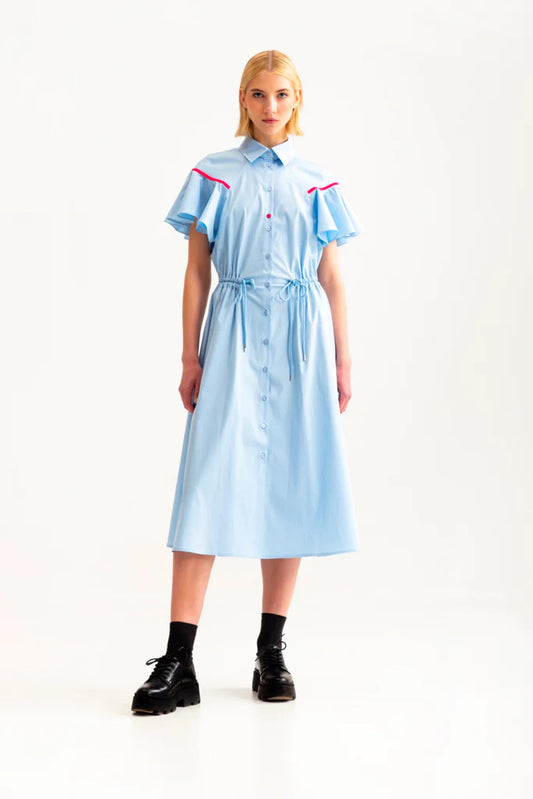 Bell Sleeve Shirt Dress - Light Blue