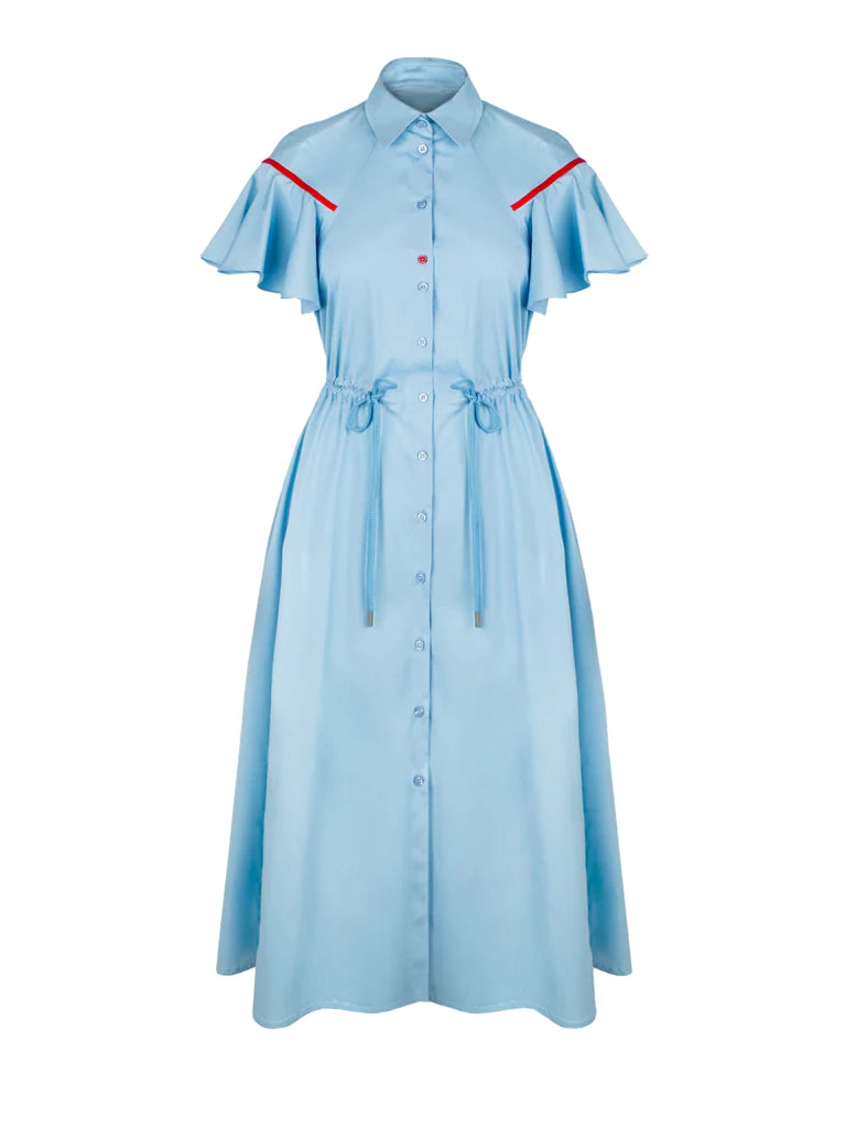 Bell Sleeve Shirt Dress - Light Blue