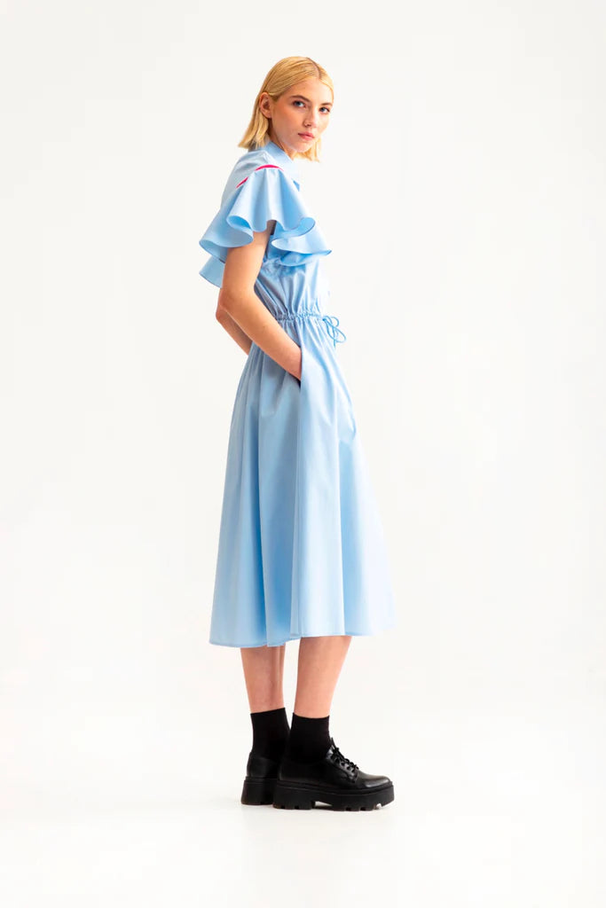 Bell Sleeve Shirt Dress - Light Blue