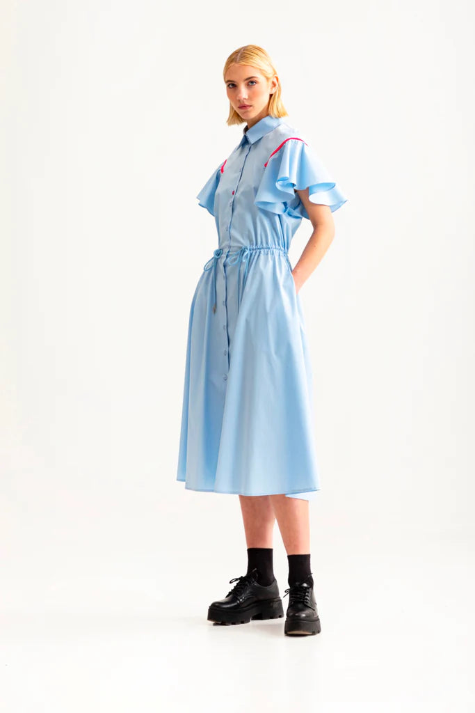 Bell Sleeve Shirt Dress - Light Blue