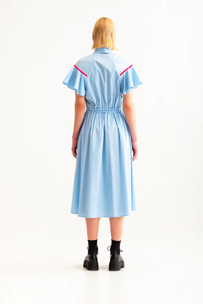 Bell Sleeve Shirt Dress - Light Blue