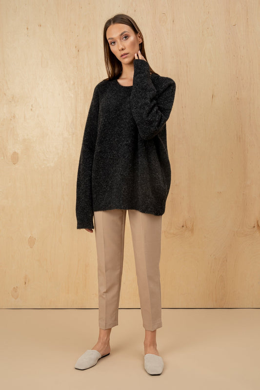 Velvet Wool Sweater Oversized - Black