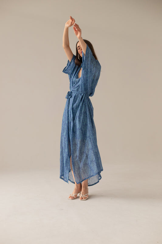 Printed Pareo Maxi Dress - Blue