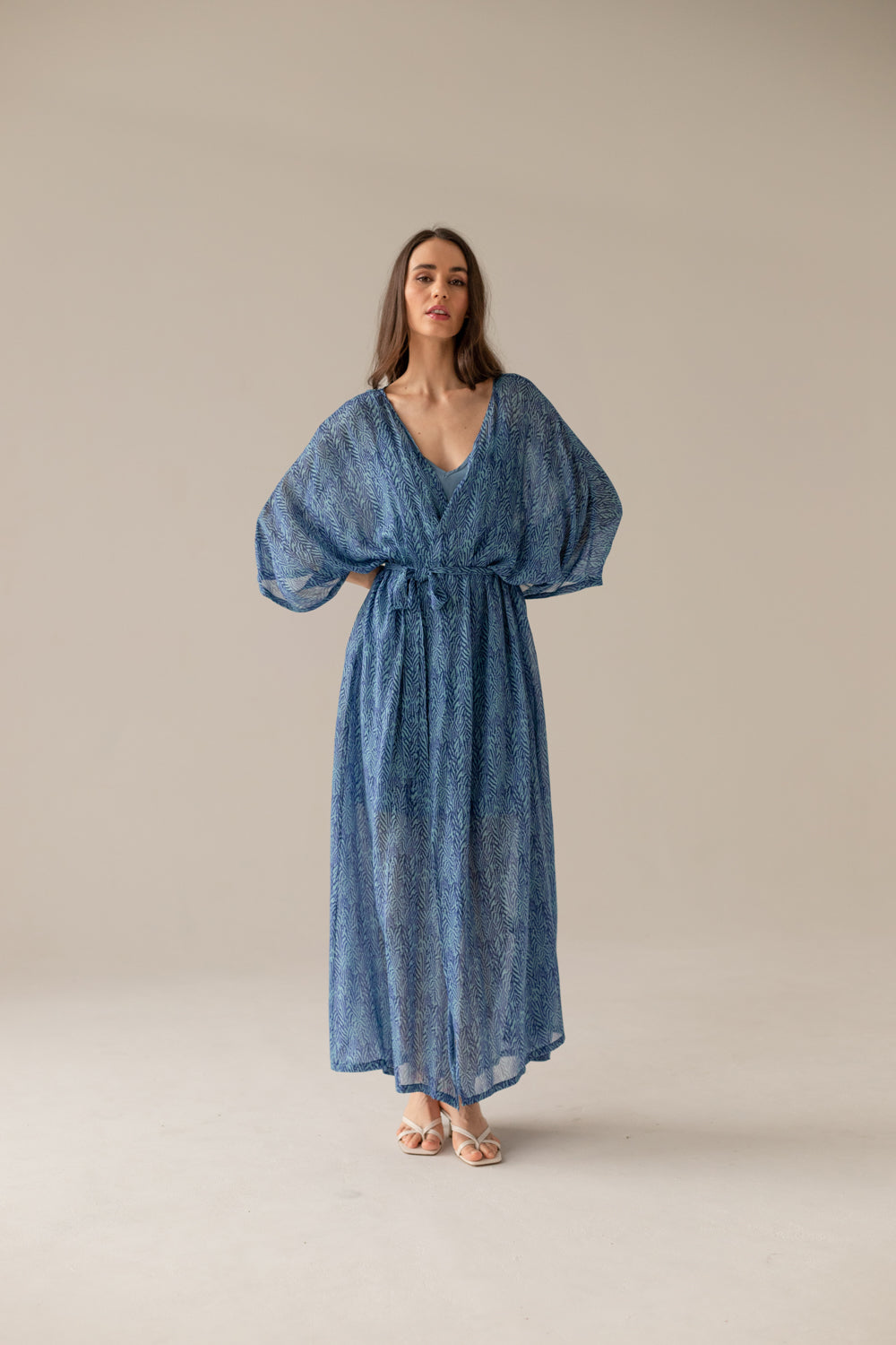 Printed Pareo Maxi Dress - Blue