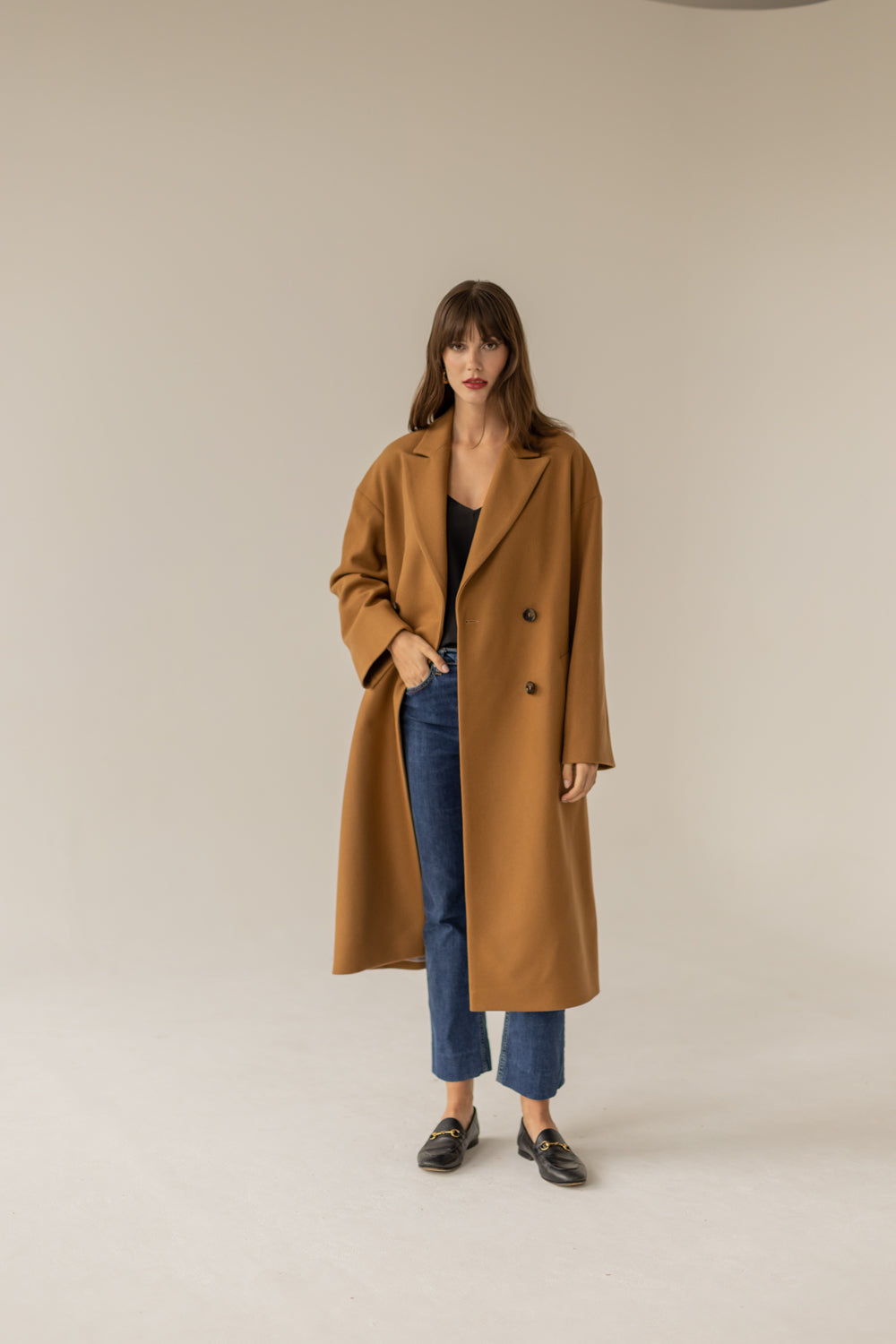 Double Breasted Cashmere Wool Coat - Caramel