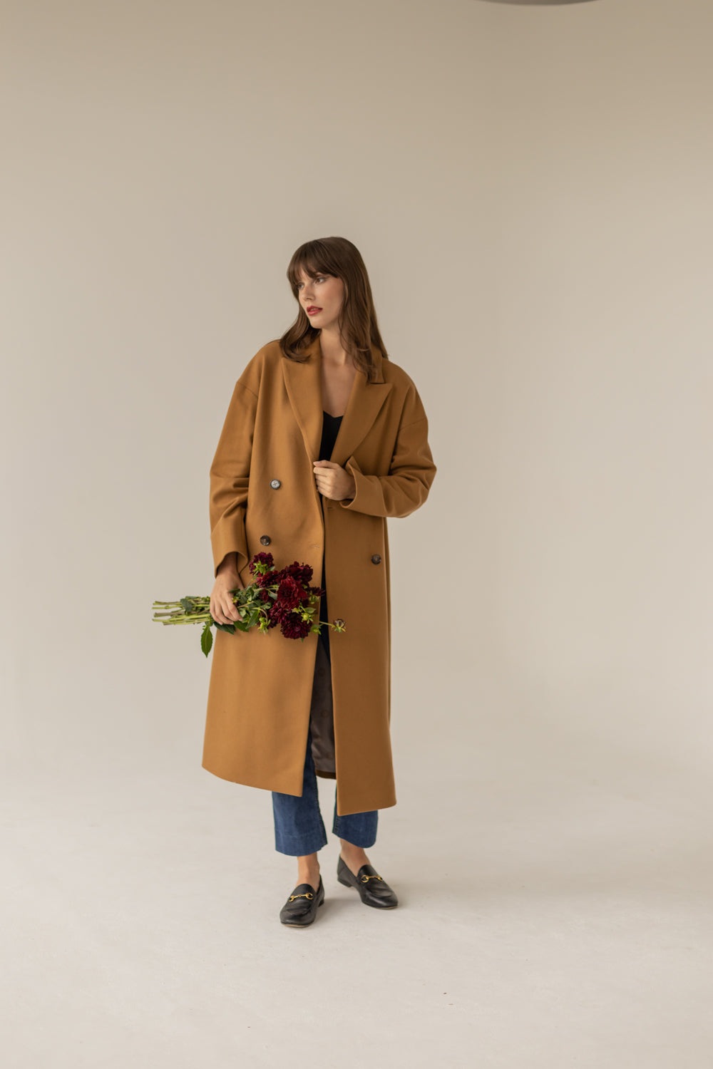 Double Breasted Cashmere Wool Coat - Caramel