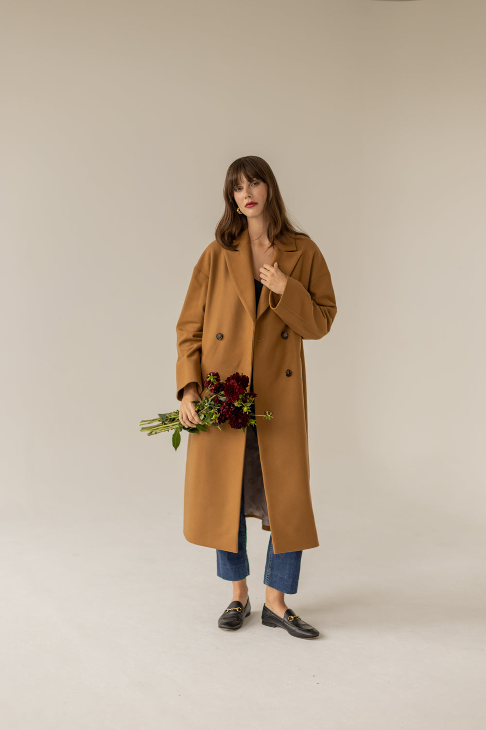 Double Breasted Cashmere Wool Coat - Caramel
