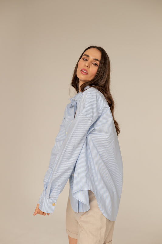 Classic Oversized Shirt - Striped Blue