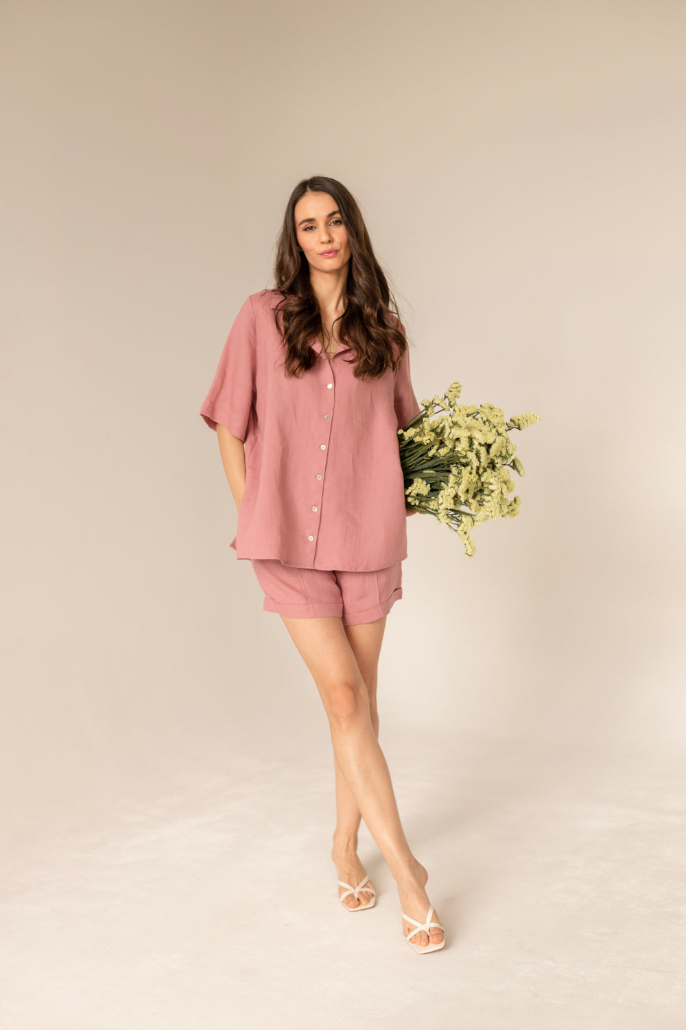Linen Cassis Two Piece Set - Pink