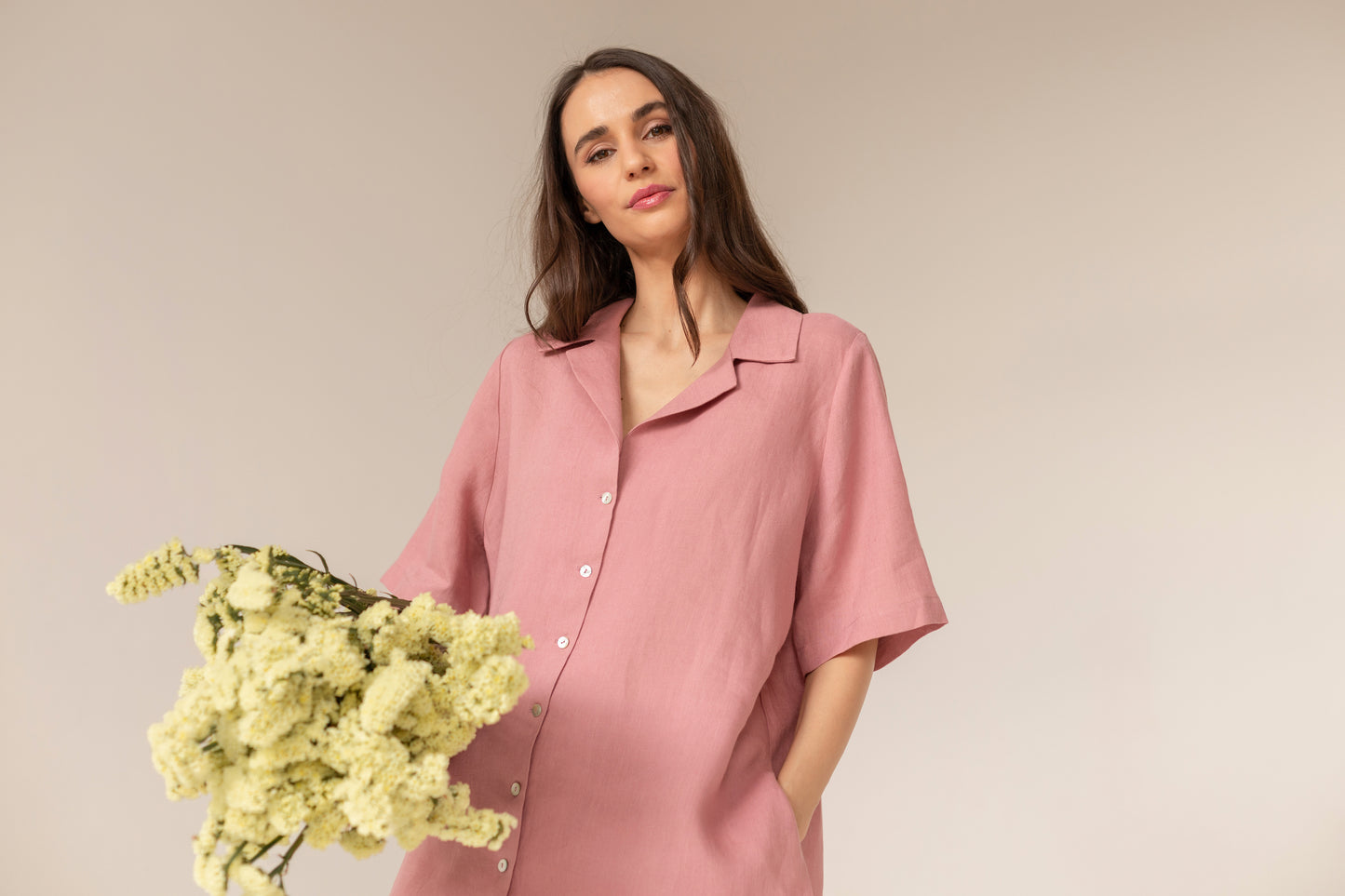 Linen Cassis Two Piece Set - Pink