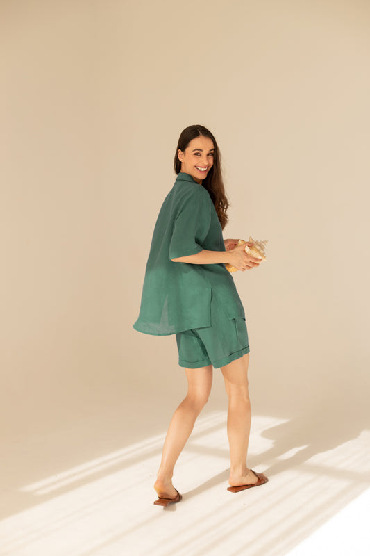 Linen Cassis Two Piece Set - Green