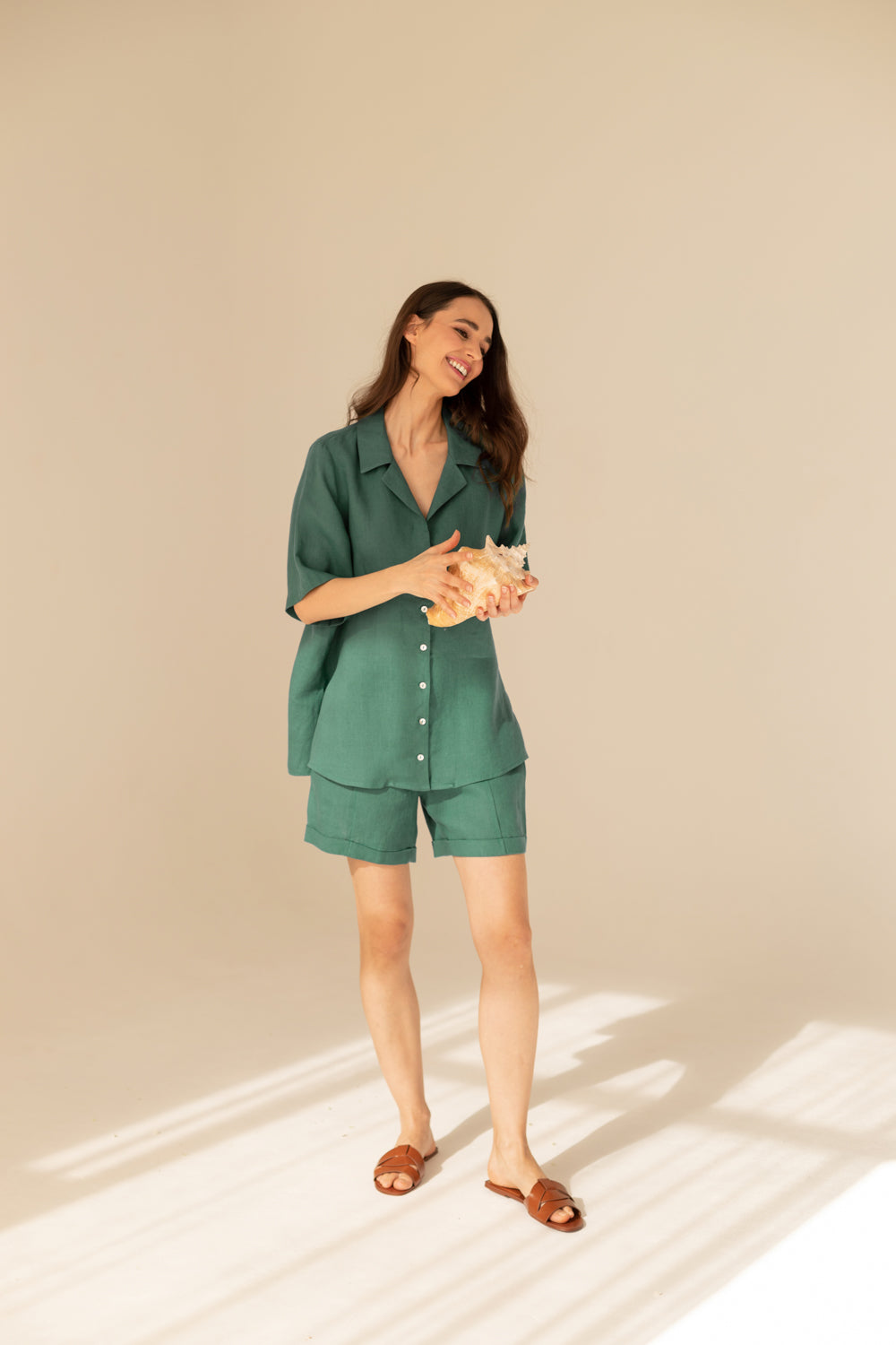 Linen Cassis Two Piece Set - Green