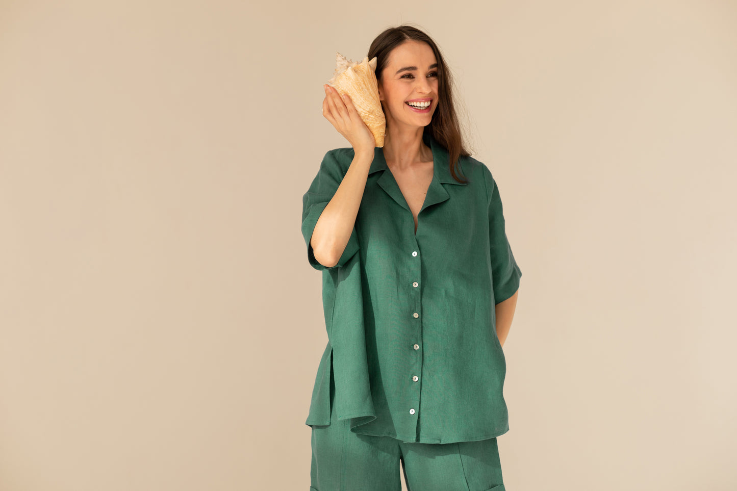 Linen Cassis Two Piece Set - Green
