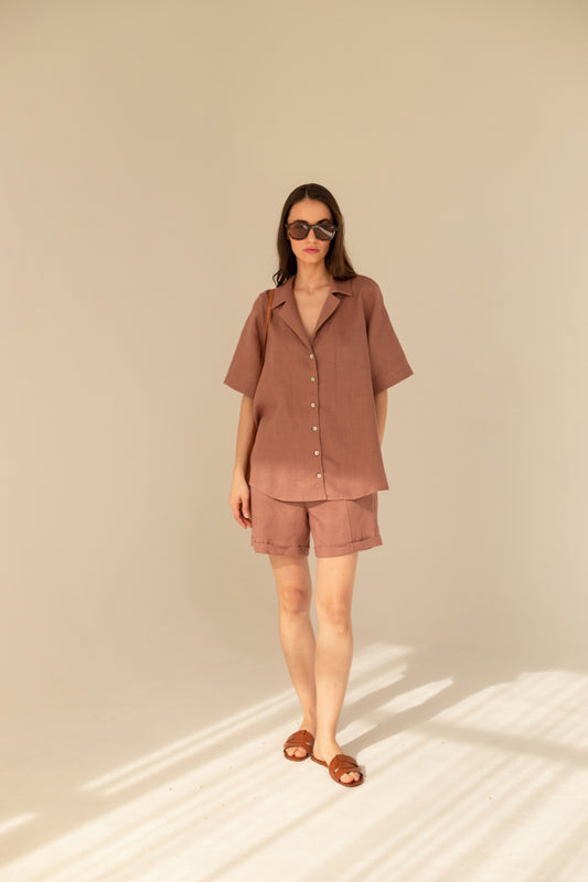 Linen Cassis Two Piece Set - Mocha Coffee