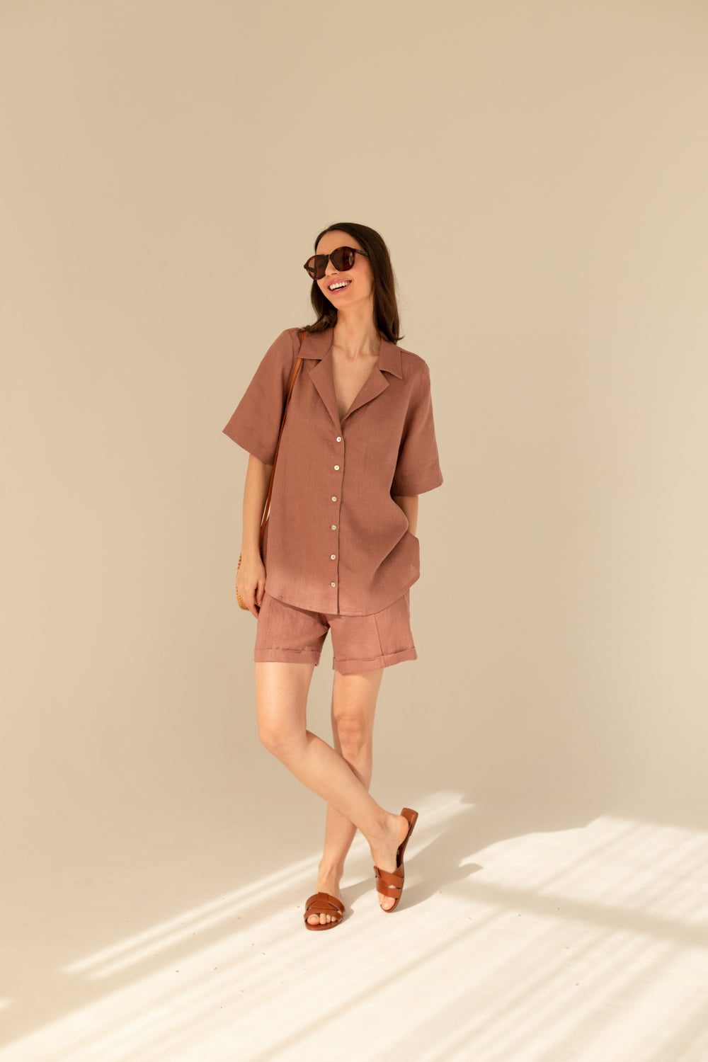 Linen Cassis Two Piece Set - Mocha Coffee