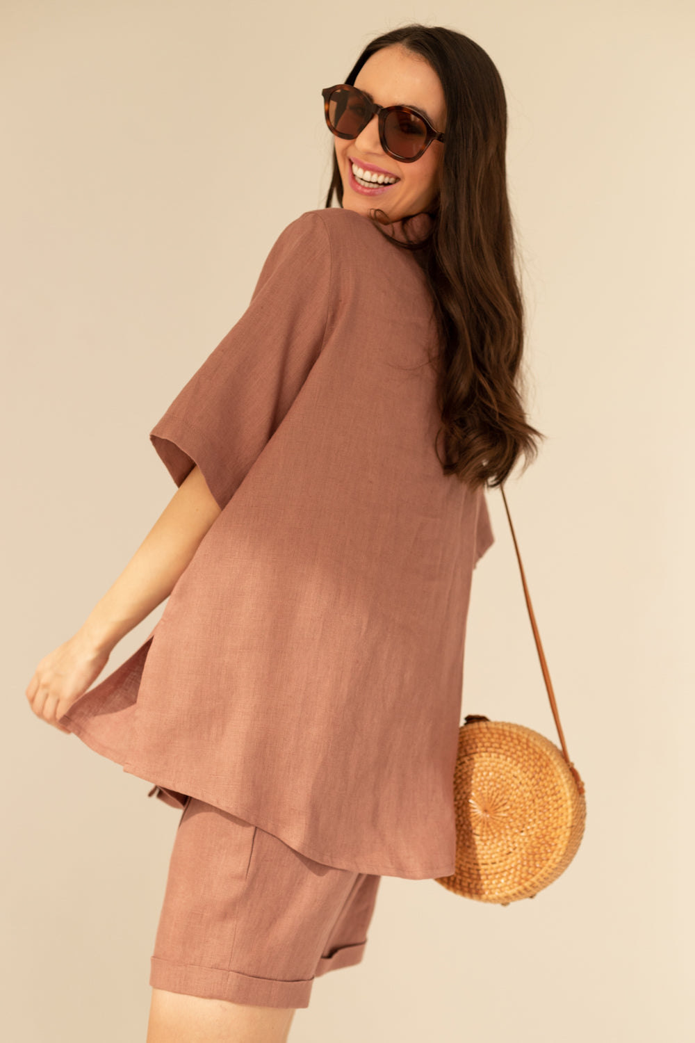 Linen Cassis Two Piece Set - Mocha Coffee