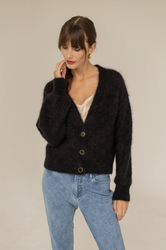 Mia Mohair Wool Cardigan - Black