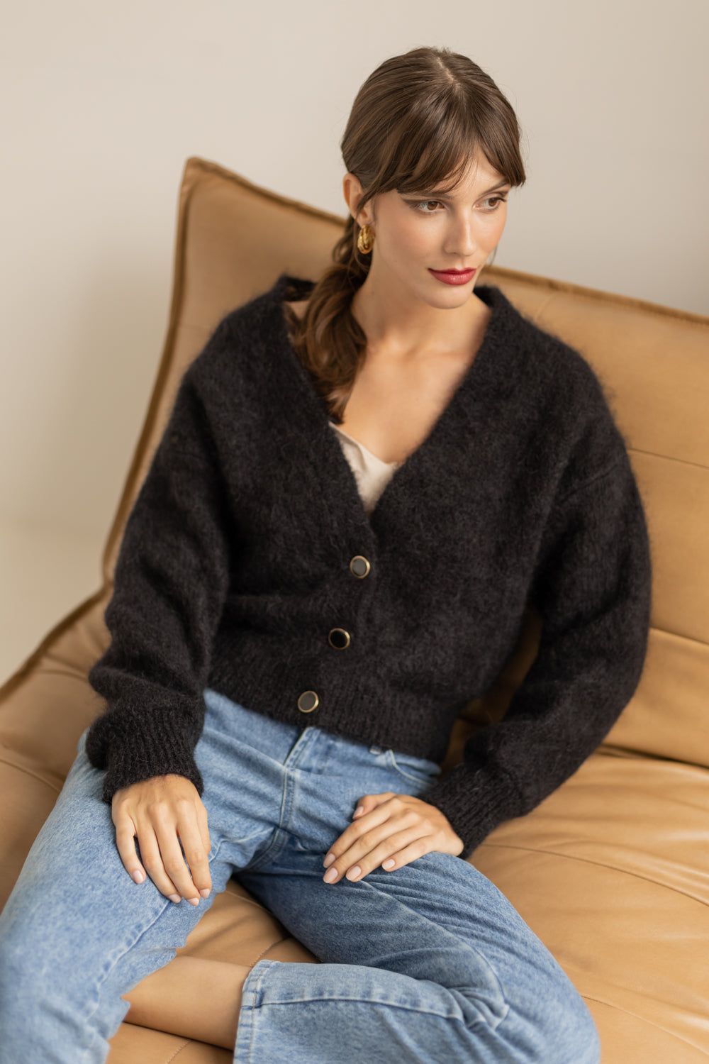 Mia Mohair Wool Cardigan - Black