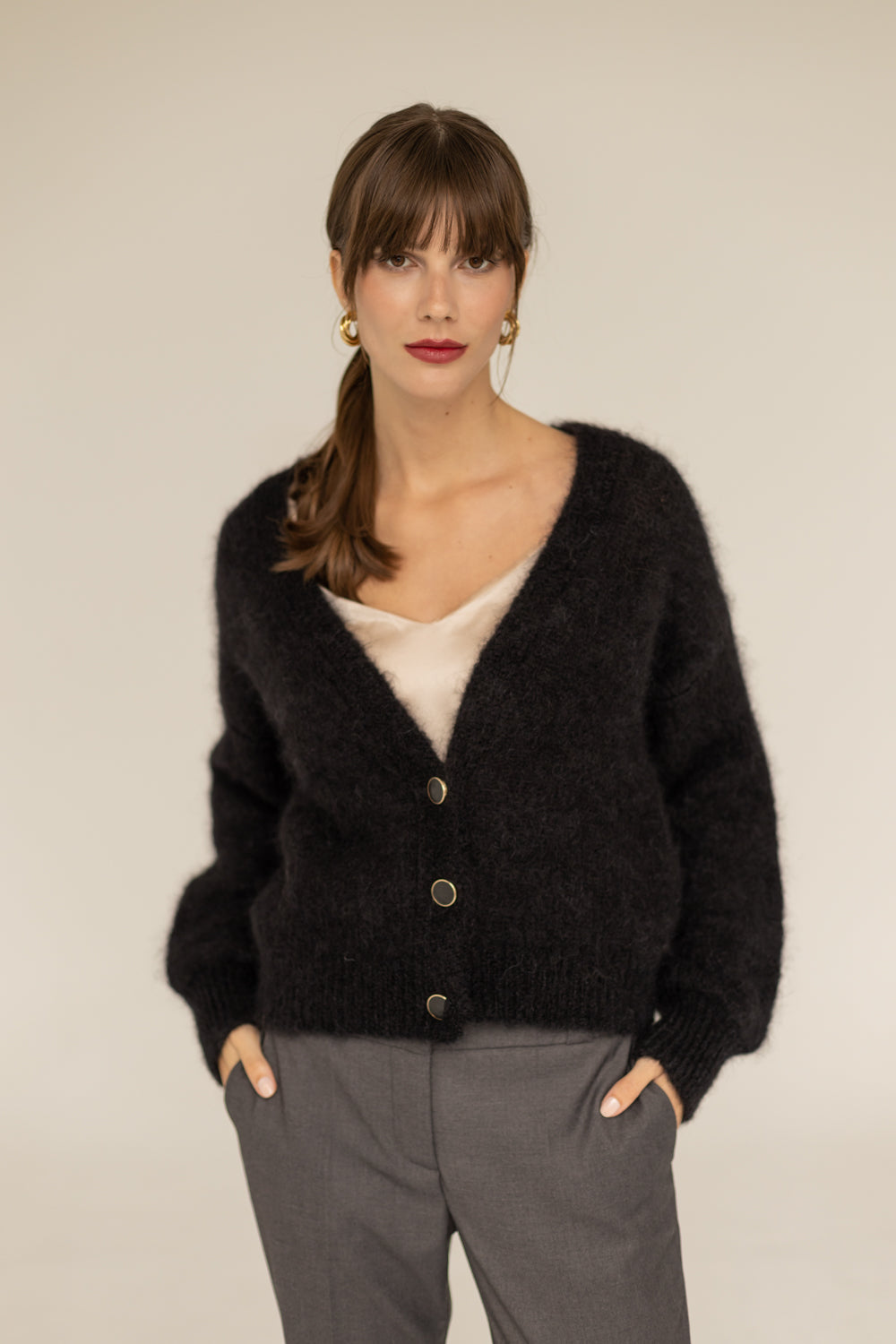 Mia Mohair Wool Cardigan - Black