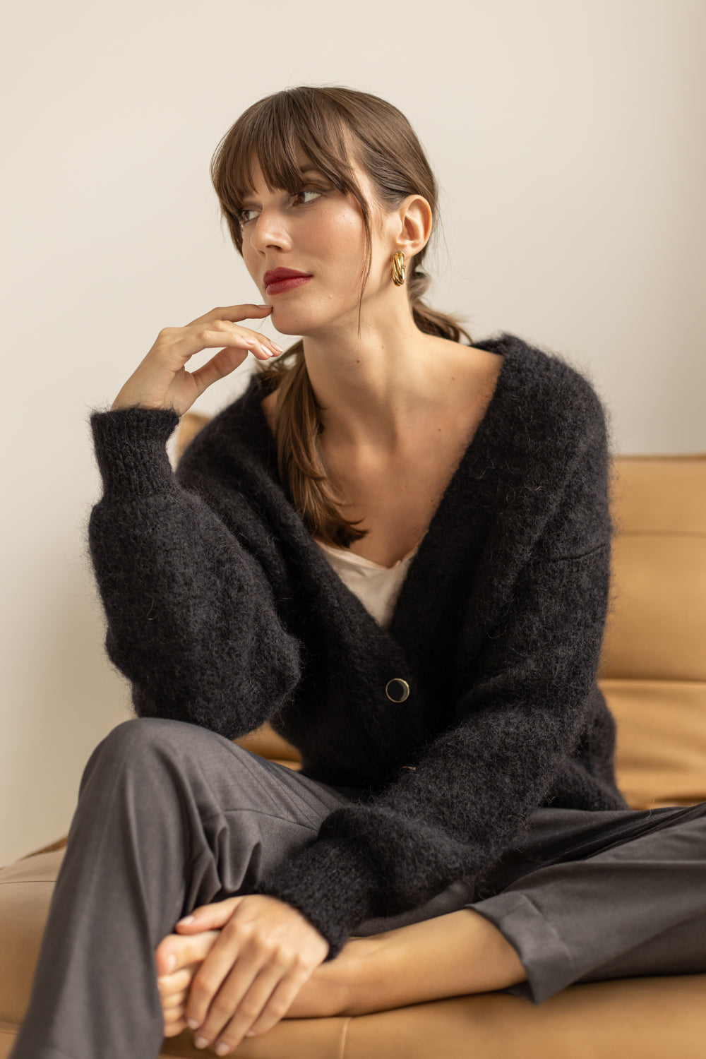 Mia Mohair Wool Cardigan - Black