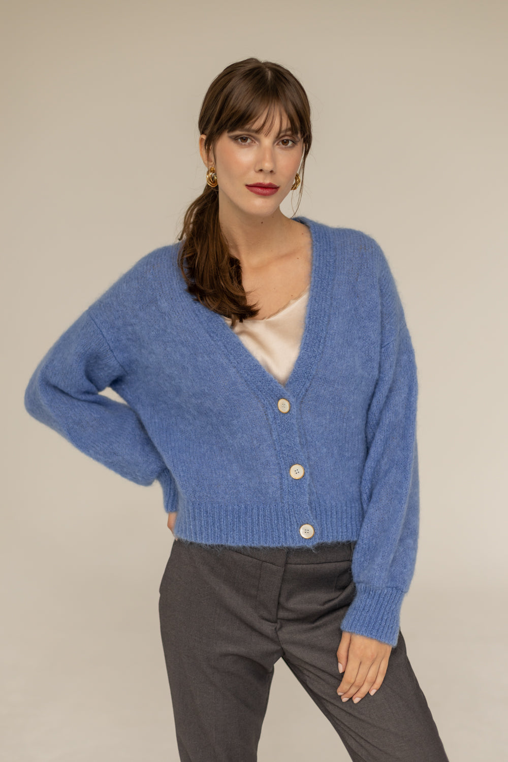 Mia Mohair Wool Cardigan - Blue