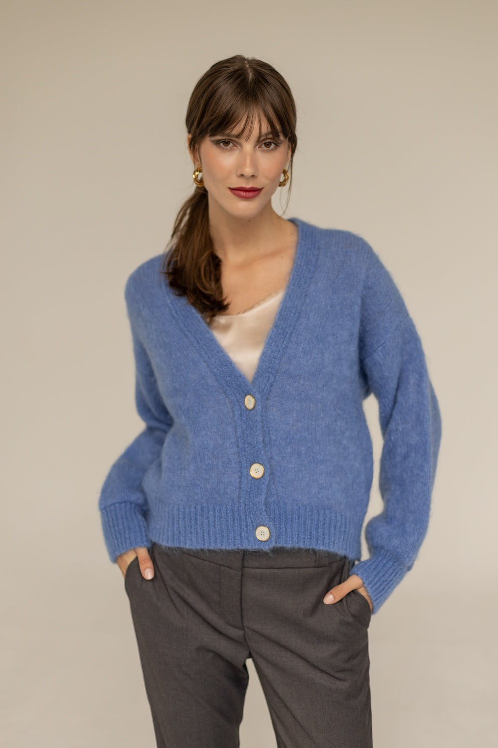 Mia Mohair Wool Cardigan - Blue