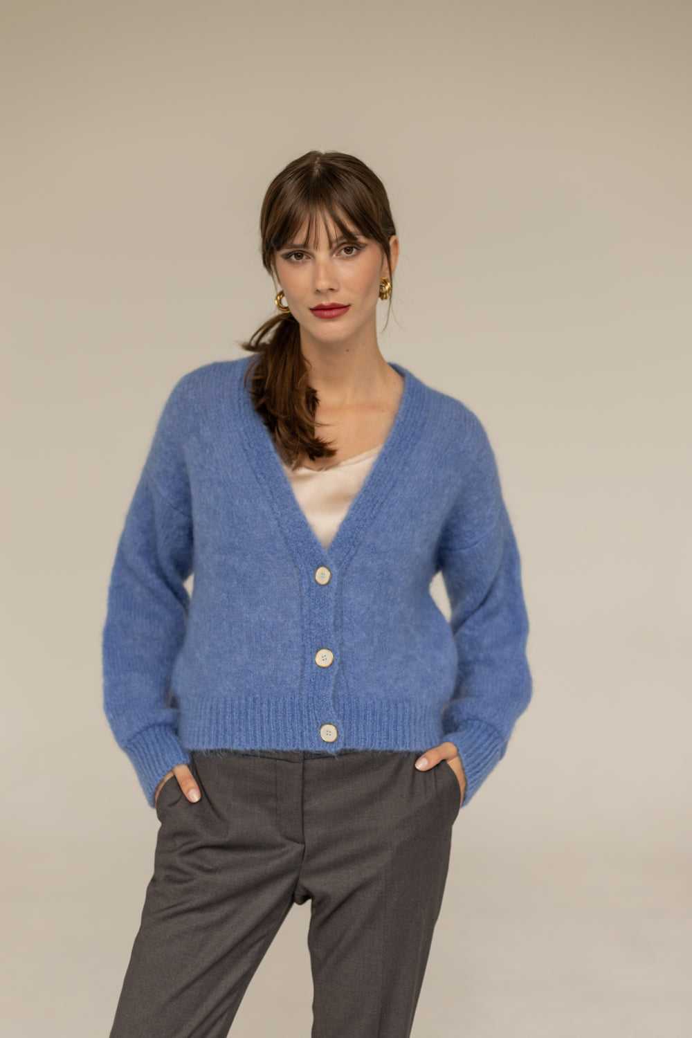 Mia Mohair Wool Cardigan - Blue