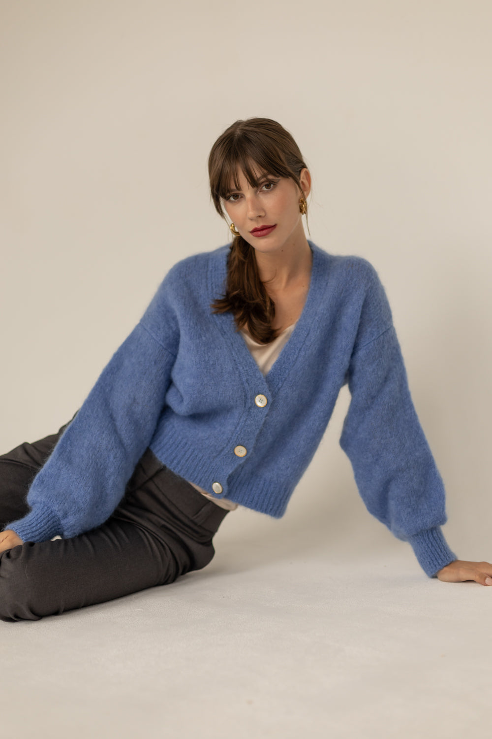 Mia Mohair Wool Cardigan - Blue
