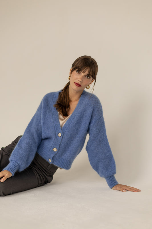 Mia Mohair Wool Cardigan - Blue